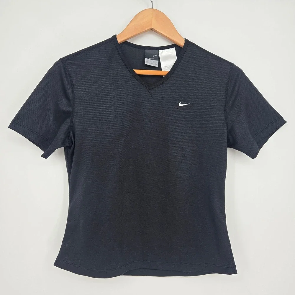 Nike Womens XS 0-2 Dri-Fit V-Neck Short Sleeve Activewear T-Shirt Black Exercise